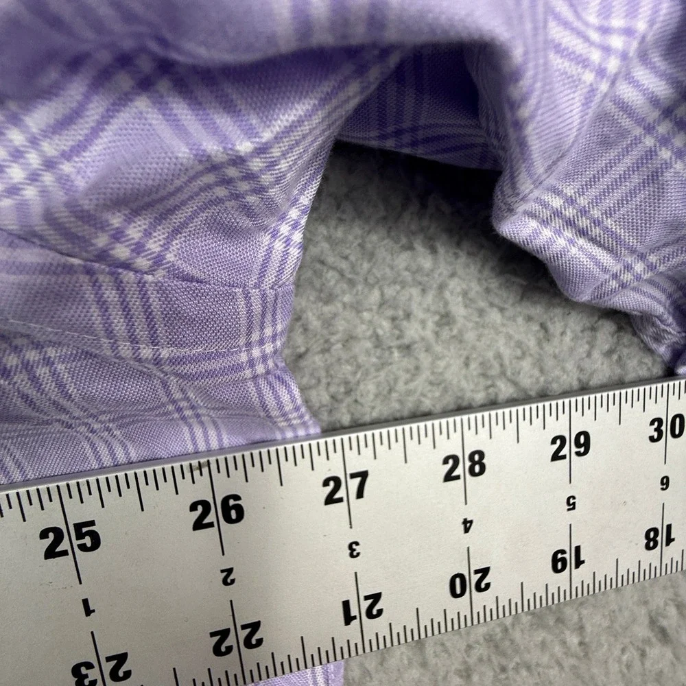 David Donahue Mens Purple Plaid Dress‎ Shirt 18 34 35 100% Cotton Button Up